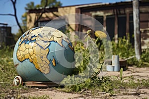 Abandoned and Broken Globe Amongst Waste: Symbol of Planet\'s Mistreatment and Pollution