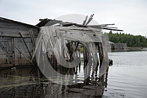 Abandoned and broken slip docs in a lake