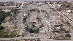 Abandoned building. Aerial view of an old factory ruin.