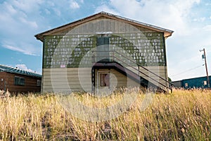 Abandoned building bunkhouse in Jeffrey City, Wyoming - a Uranium-mining boomtown, now a ghost town since the 1980s