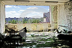 Abandoned Building Interior in Chernobyl Zone. Chornobyl Disaster