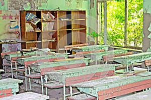 Abandoned Building Interior in school in Chernobyl Zone. Chornobyl Disaster