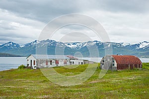 Abandoned building on island of Hrisey in Iceland