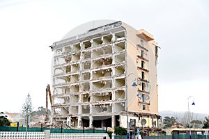 Abandoned building. Knock down an old hotel. Old abandoned building, old Hotel, knocked down to do something new