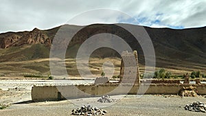 Abandoned building near Ziz River in Middle Atlas Mountains in Morocco