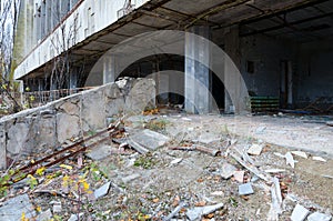 Abandoned building of Palace of Culture Energetik, ghost town Pripyat in Chernobyl NPP alienation zone