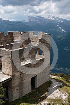 Abandoned Building Ruins in Italian Dolomites Alps Scenery