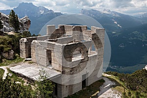 Abandoned Building Ruins in Italian Dolomites Alps Scenery