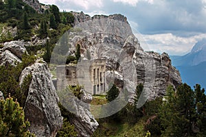 Abandoned Building Ruins in Italian Dolomites Alps Scenery