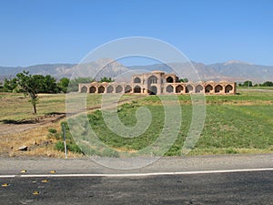 An abandoned building in the style of Islamic architecture in The Iranian steppe