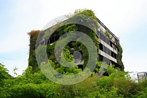 Abandoned building surrounded by greenery, Ai generated