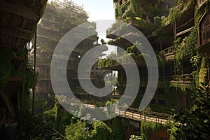 Abandoned building surrounded by greenery, Ai generated
