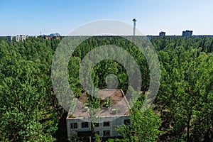 Abandoned buildings of ghost town Pripyat Chornobyl Zone photo