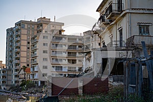 Abandoned buildings in the ghost town Varosha (Kapali Maras) district photo