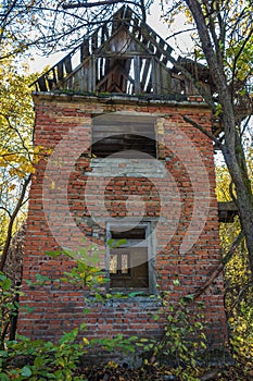 Abandoned buildings in golden autumn