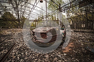 Abandoned bumper cars in Pripyat