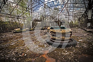 Abandoned bumper cars in Pripyat