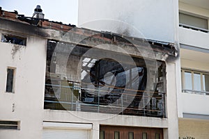 Abandoned and burned-out house, old house