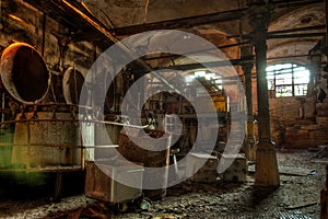 Abandoned butchery in meat processing plant. Slaughterhouse Rosenau, Kaliningrad