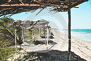 Abandoned cabins on the beach photo