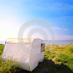Abandoned camper near the sea