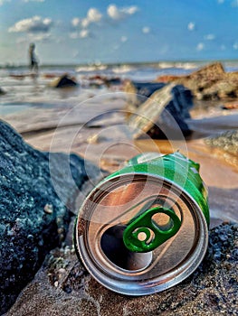 abandoned can on the beach
