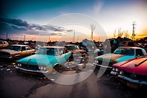 Abandoned Car Dump. Wasteland of Wheels. Exploring the Car Dump Landscape. Generative AI