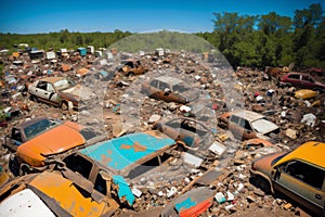 Abandoned Car Dump. Wasteland of Wheels. Exploring the Car Dump Landscape. Generative AI