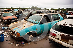 Abandoned Car Dump. Wasteland of Wheels. Exploring the Car Dump Landscape. Generative AI