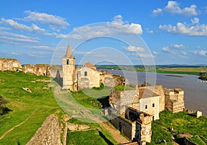 Abandoned castle, buildings, church and walls