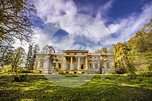 Abandoned castle in a forest in a sunny day