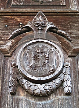 Abandoned castle front wooden door detail #3