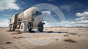 Abandoned Cement Mixer Truck On Desolate Road