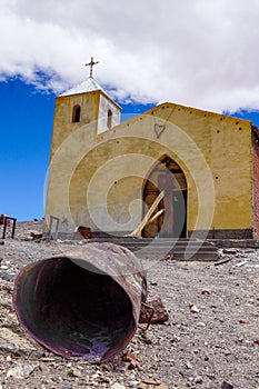 Abandoned church in Mina La Casualidad in the puna desert near Salta, Argentina