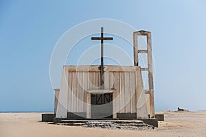 Abandoned church in Namibe, Angola. Typical Portuguese church of