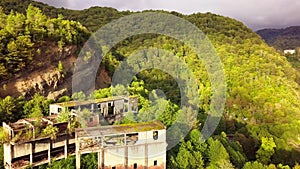 An abandoned city, a Ghost town, Akarmara. Aerial viewLocated near Tkvarcheli. Abkhazia. Georgia.