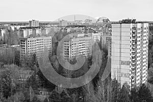 Abandoned city Pripyat and sarcophagus