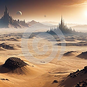 Abandoned City on Wasteland Apocalyptic Landscape Panoramic Art Lost Desert Civilisation Scenery Game Environment CG Digital