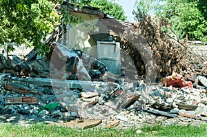 Abandoned civilian house in East Ukraine damaged by grenade explosion in the war zone