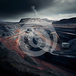 Abandoned Coal Mine, Mining Quarry, Catastrophic Ecology, Generative AI Illustration