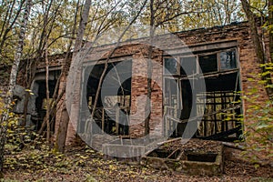 Abandoned collapsed old building in Chernobyl ghost town