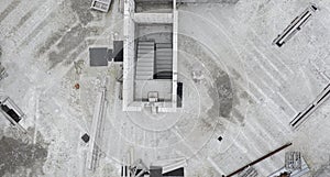 Abandoned construction site, top view. Texture of concrete