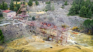 Abandoned copper mine in Mitsero, Cyprus, aerial view