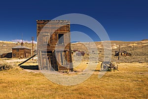 Abandoned and crooked Western building