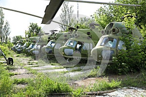 abandoned damaged russian military helicopter Mil Mi-2 Hoplite. broken air copter