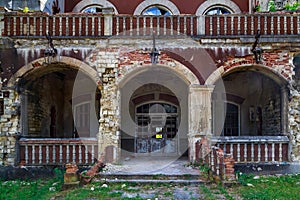 Abandoned, decaying historical heritage of the 19th century, an old ownerless estate. Background with copy space