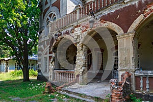 Abandoned, decaying historical heritage of the 19th century, an old ownerless estate. Background with copy space