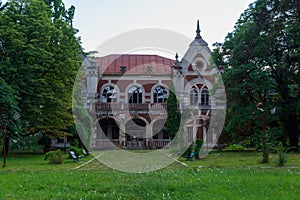 Abandoned, decaying historical heritage of the 19th century, an old ownerless estate. Background with copy space