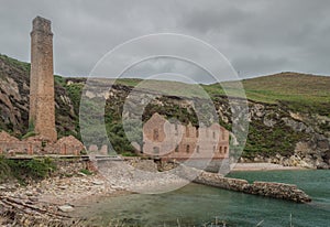 The abandoned, derelict ruins of Porth Wen brickworks, Anglesey.