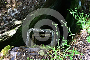 Abandoned descent into the airlock with a rusty staircase